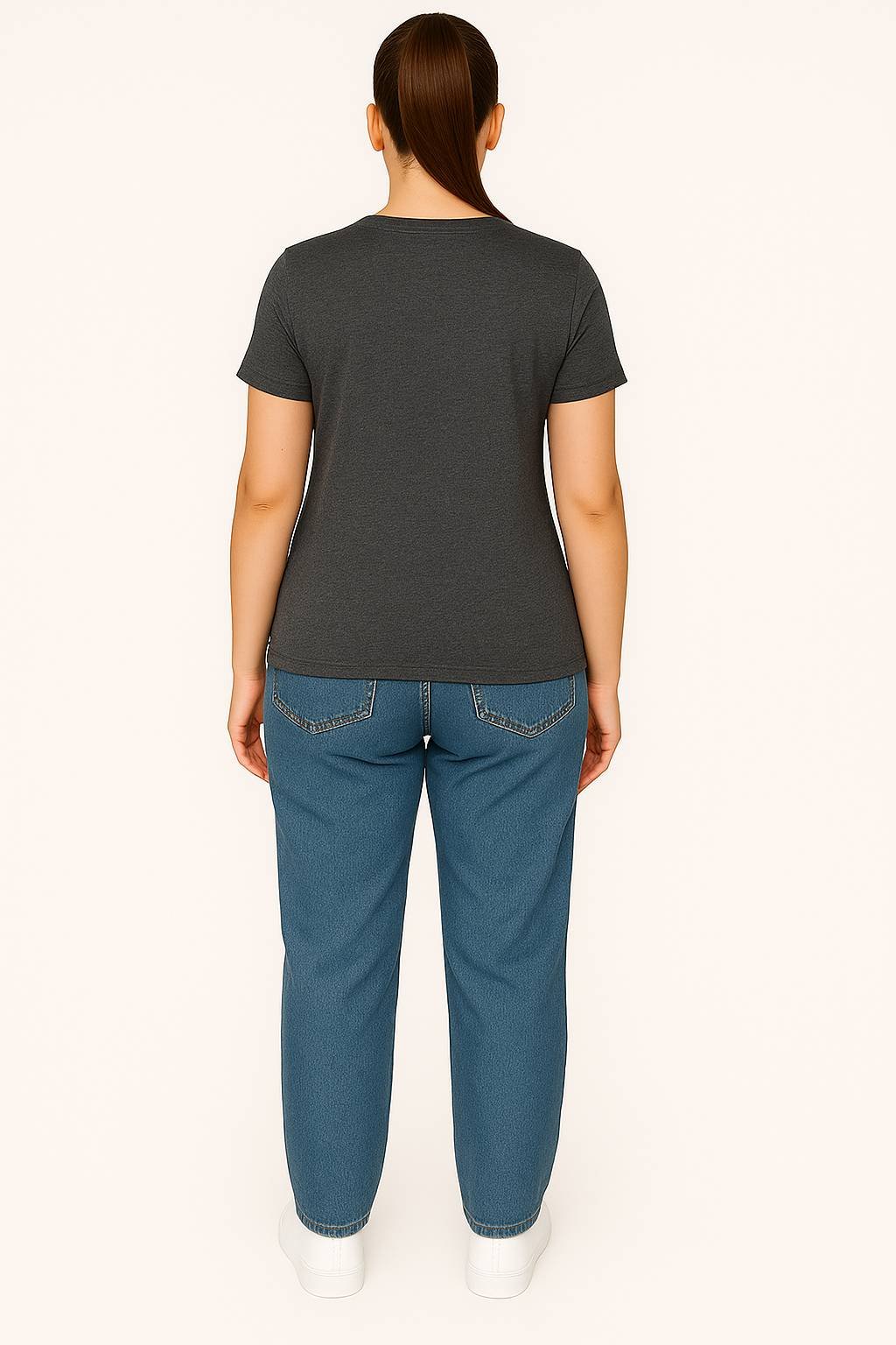 Antra Melange V Neck Cotton T-Shirt for Unisex back View women_optimized Antra-Melange-V-Neck-Cotton-T-Shirt-for-Unisex-back-View-women