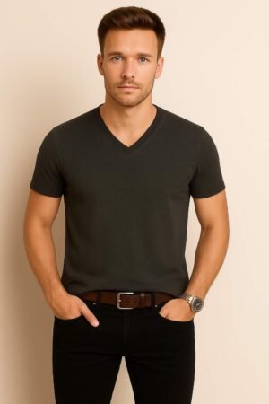 Antra-Melnage-V-Neck-Cotton-T-Shirt-for-Unisex-front-View-Me