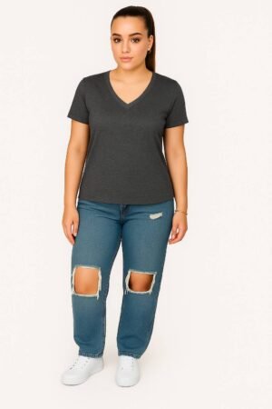 Antra-Melnage-V-Neck-Cotton-T-Shirt-for-Unisex-front-View-women