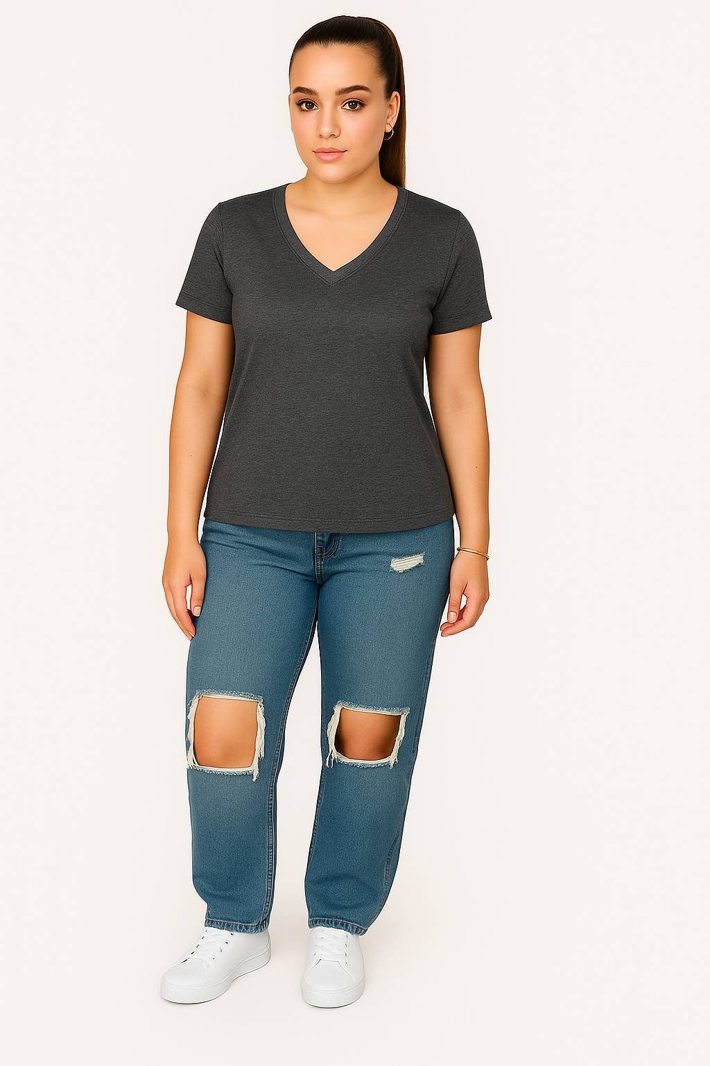 Antra Melnage V Neck Cotton T-Shirt for Unisex front View women_optimized Antra-Melnage-V-Neck-Cotton-T-Shirt-for-Unisex-front-View-women