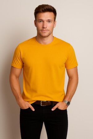 Mustard-Yellow-Round-Neck-Cotton-T-Shirt-Unisex-Regular-Fit-men-front
