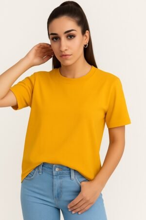 Mustard-Yellow-Round-Neck-Cotton-T-Shirt-Unisex-Regular-Fit-women-front