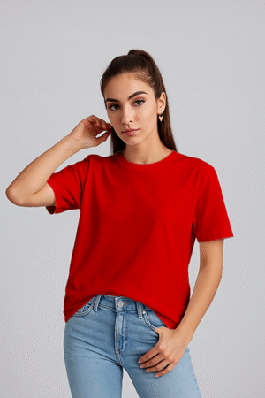 Red round neck cotton t-shirt with short sleeves and regular unisex fit front view women modal front view