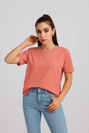 SWANKYSS-Peach-Cotton-T-Shirt-Unisex-Regular-Fit-women-front-view