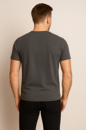 Antra melange round neck cotton t-shirt with short sleeves and regular unisex fit wear by men model front view