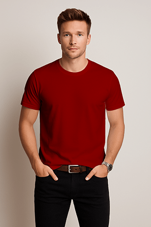 Unisex black cotton t-shirt by SWANKYSS featuring soft fabric and classic fit wear by men model front view