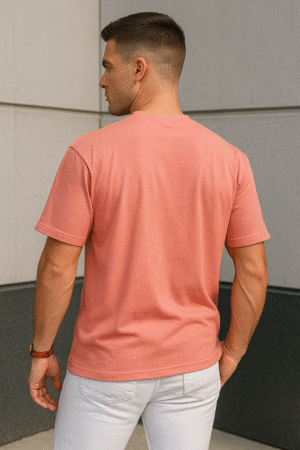 SWANKYSS Peach Cotton T-Shirt – Unisex Regular Fit wear by men model back view