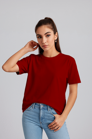 Unisex black cotton t-shirt by SWANKYSS featuring soft fabric and classic fit wear by women model front view