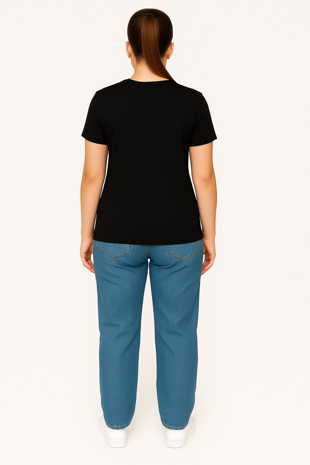 Black V Neck Cotton T-Shirt for Unisex back View women_optimized Black V Neck Cotton T-Shirt for Unisex back View women