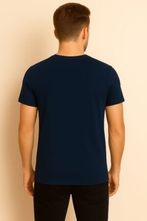Navy Blue V Neck Cotton T-Shirt for Unisex back View Men