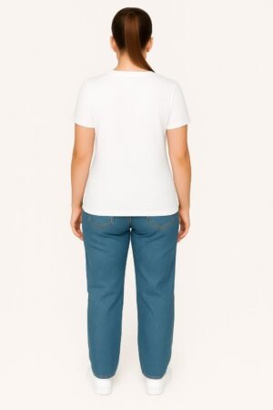 White V Neck Cotton T-Shirt for Unisex back View women