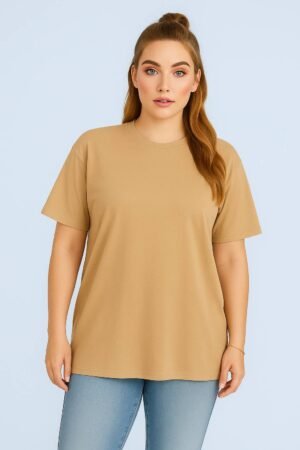 beigeOversized-Cotton-T-Shirt-for-Unisex-front-View-Women