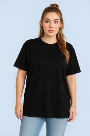 black-oversized-cotton-t-shirt-for-unisex-front-view-women