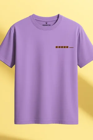 Lavender unisex t-shirt featuring a cartoon turtle nervously looking at a phone with the phrase “SOCIALIZING... please wait” printed below front view