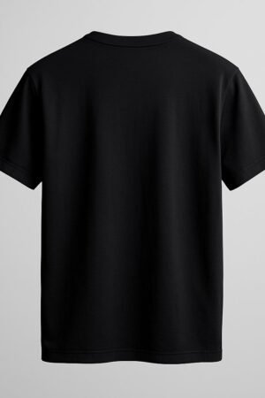 Unisex black cotton T-shirt with "Born to Shine (even if it’s late)" quote and cute sloth graphic printed in the center, casual round neck short sleeve design back view