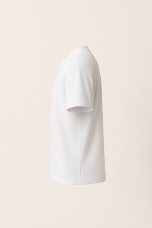 Unisex white cotton T-shirt with a vibrant cartoon tiger graphic near the bottom hem, colorful and playful DTF print with a regular fit and round neck left view