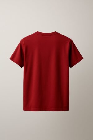 Maroon unisex t-shirt with a funny “Burnt Out But Still Glowing” quote and melting candle cartoon graphic – relatable burnout humor tee by Swankyss back view