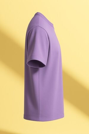 Lavender unisex t-shirt with sad frog holding “Need a Break” sign, humorous burnout and anxiety quote design by Swankyss right side view